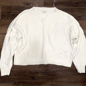 Lucky Brand White Chunky Knit Notch Neck Sweater
